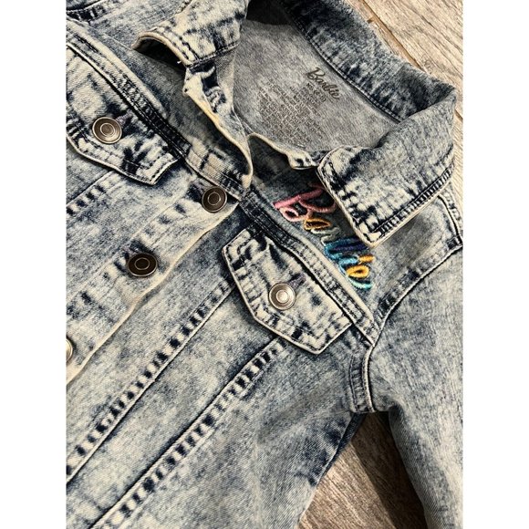 Barbie Denim Jean Jacket Girls XS Extra Small 4 5 Embroidered Barbiecore‎ Coat - Picture 8 of 10